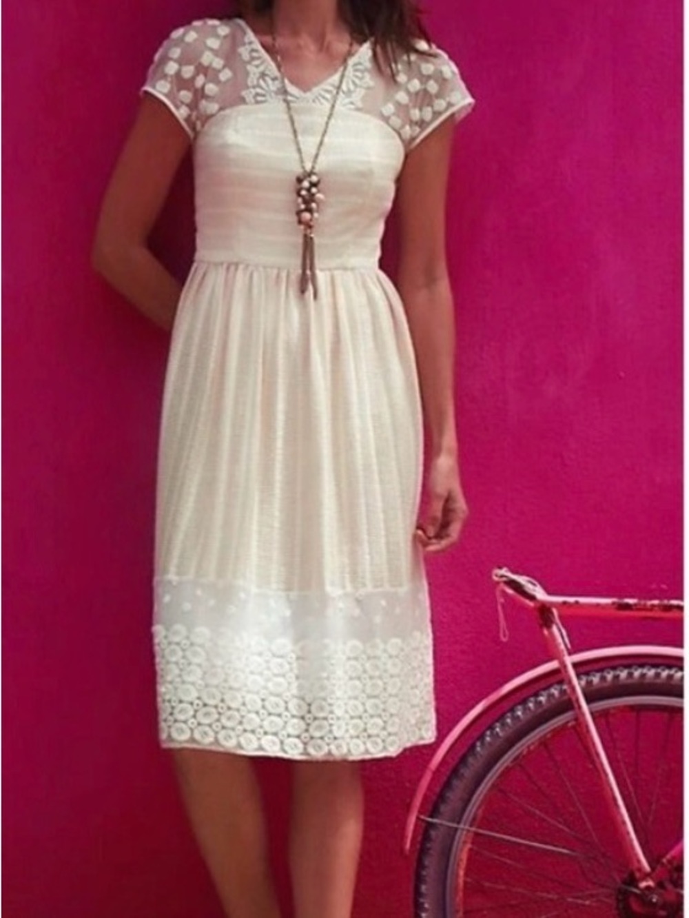 Anthropologie Moulinette Soeurs Cream Lace-Trim Midi Dress